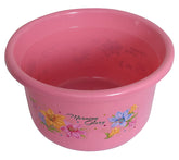 Heart Home Printed 4 Pieces Unbreakable Virgin Plastic Multipurpose Mug, Stool, Dustbin & Tub Set (Pink)